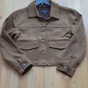 Love Tree Brown Cropped Button-Front Jean Jacket